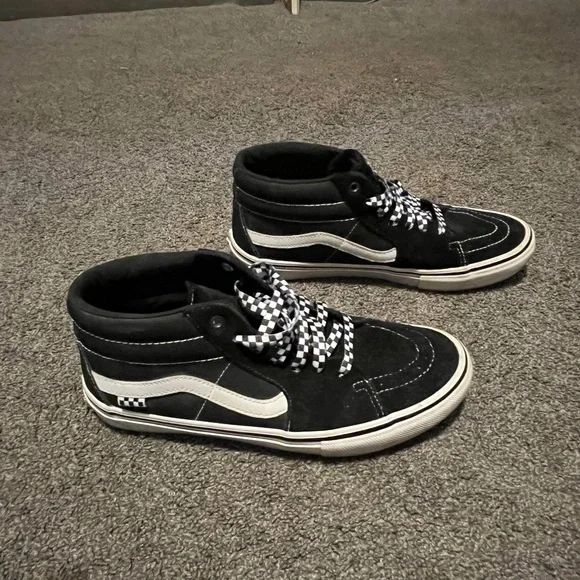 Black and White Vans Sk8 High-Top Sneakers - Picture 2 of 10